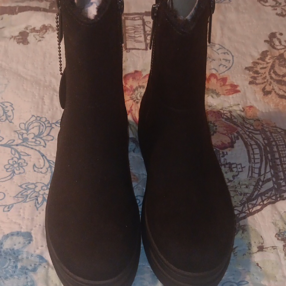 Black Suede Ankle Booties with Elastic Panel